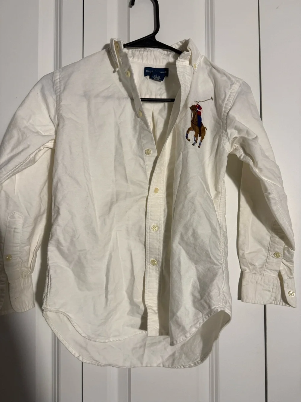 Ralph Lauren White Button-Down Shirt with Polo Pony Embroidery
